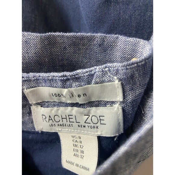 Rachel Zoe Linen Jumper Womens 8 blue Scoop Neck Baggy Leg Cropped Lagenlook - Picture 3 of 14